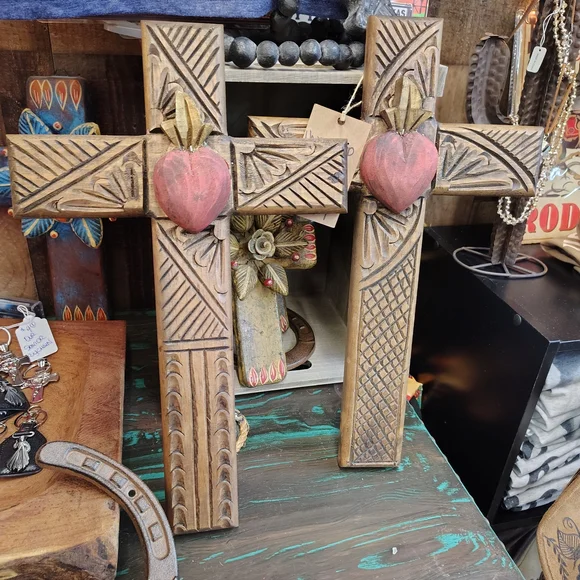 Handcrafted Wooden Cross with Red Heart - Picture 2 of 3
